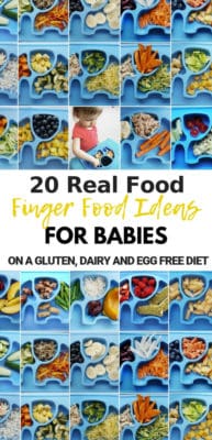 These 20 finger food ideas for babies are healthy allergy friendly (gluten free, dairy free, egg free). Easy and simple baby finger meal ideas that don’t come from a box, suitable for 8 + month old babies including toddlers. Don’t let gluten, dairy and egg intolerance get in the way of your baby’s nutrition.
