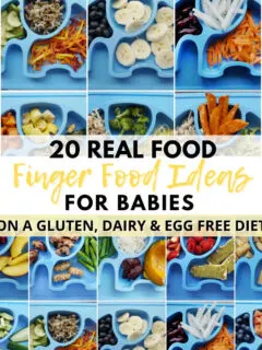 These 20 finger food ideas for babies are healthy allergy friendly (gluten free, dairy free, egg free).