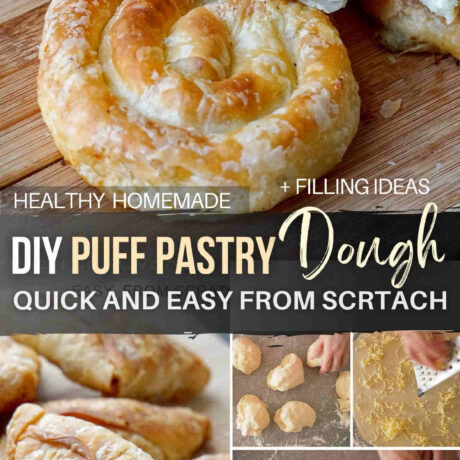 Learn how to make an easy quick homemade puff pastry dough from scratch (aka rough puff pastry) with step by step instructions in a video. It’s a healthier alternative than store bought puff pastry dough – easy to make ahead and freeze it. This homemade puff pastry dough recipe can be used for delicious desserts, appetizers, breakfast, brunch and tasty meals. Check out how to make this DIY homemade puff pastry from scratch. #puffpastry #quick #homemade #diy #easy #roughpuffpastry #healthy