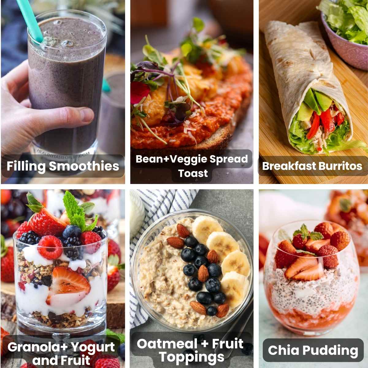 Gluten free dairy free breakfast without eggs photo collage