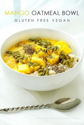 mango oatmeal bowl vegan gluten free breakfast