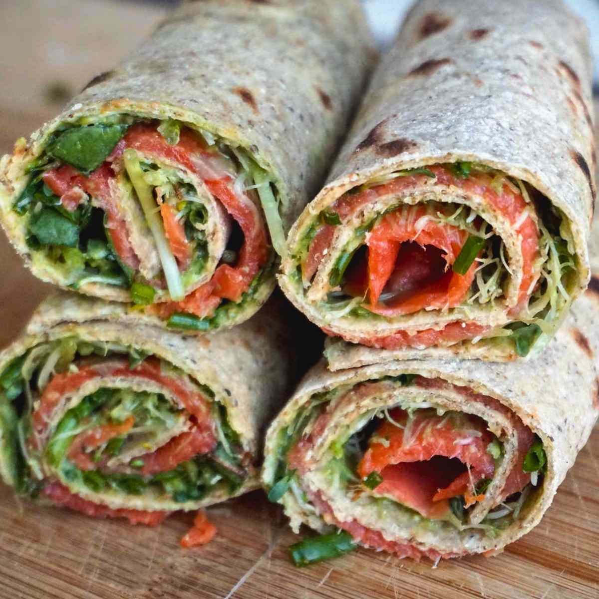 tortilla roll ups with salmon greens and spread GF FD