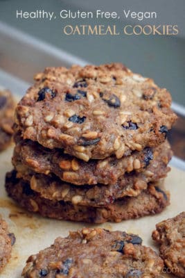 Healthy Gluten Free Vegan Oatmeal Cookies: a recipe made 4 ways with simple clean eating ingredients with the ability to customize it. These healthy gluten free oatmeal cookies are easy and quick to make perfect for a healthy snack or breakfast.