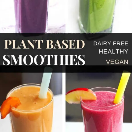 Healthy dairy free plant based smoothie recipes - dairy free, gluten free, vegan - made with alkalizing ingredients, healthy fats, plant-based proteins and vibrant fruits. These healthy non-dairy smoothies are a perfect quick way to get more nutrients in the morning, they are filling and great for adults and kids as well. Learn how to make these dairy free smoothies with a how-to-video. #dairyfreesmoothies #nondairysmoothies #plantbasedsmoothies