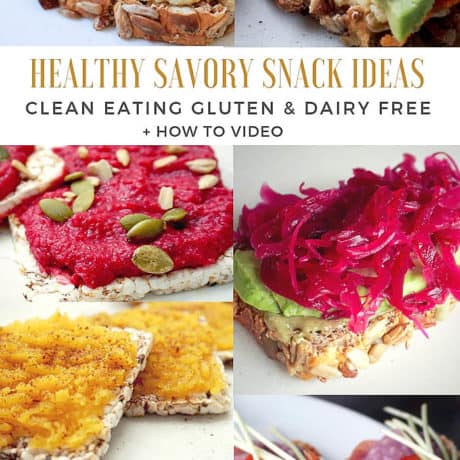 Looking for healthy simple gluten free, dairy free snack recipes? These clean eating savory snack ideas are perfect for health conscious people, easy to make, packed with nutrients, low in sugar and great for adults and even kids. They can make a quick gluten and dairy free meal if you don't have time for a proper meal. All these healthy homemade snacks are allergy-friendly, gluten free, dairy free and suitable even for vegan eaters!