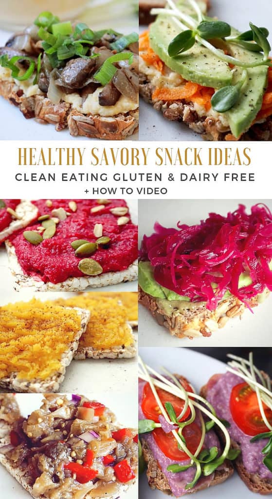 Looking for healthy simple gluten free, dairy free snack recipes? These clean eating savory snack ideas are perfect for health conscious people, easy to make, packed with nutrients, low in sugar and great for adults and even kids. They can make a quick gluten and dairy free meal if you don't have time for a proper meal. All these healthy homemade snacks are allergy-friendly, gluten free, dairy free and suitable even for vegan eaters!