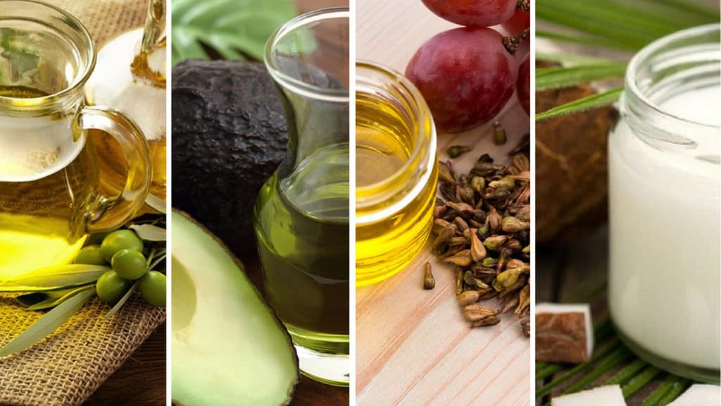 List of healthy oils as anti-inflammatory foods, foods that heal: olive, avocado, grape-seed and coconut oil.