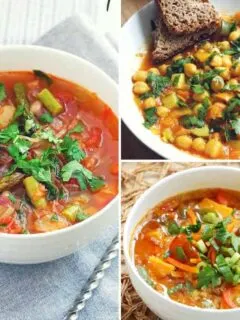 3 Hearty, healthy gluten free / dairy free vegetable soup recipes made with fresh nourishing veggies, herbs and warming spices. These healthy gluten free meatless vegetable soup recipes are simple to customize, suitable for vegan, whole 30, paleo, vegetarian and clean eating diets.