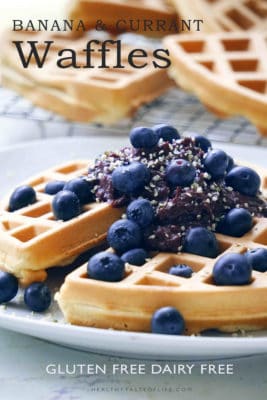 Healthy gluten free banana waffles recipe. These fluffy Belgian waffles are topped with a sweet, dairy free, fruit based cream - the perfect clean eating (banana flavored) breakfast.