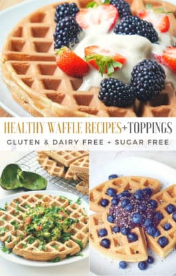 Learn how to make healthy waffles from scratch! These 3 simple, fluffy, gluten free belgian waffles recipe ideas will make your breakfast so much more enjoyable. They are easy to make, healthy, gluten-free, dairy-free (no butter, no milk) and refined sugar free – perfect for you clean eating diet, breakfast or brunch. Sweet and savory toppings.