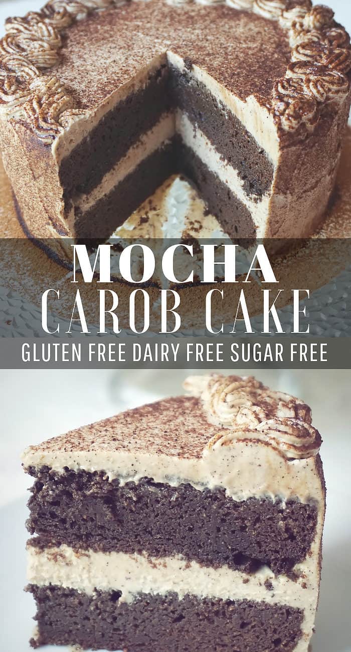 Healthy Gluten Free, Dairy Free Mocha Cake Recipe – a chocolate and coffee flavored birthday cake, with a creamy dairy free mocha frosting. Since this is a healthy allergy friendly cake, it’s made with a chocolate substitute, it’s gluten free, dairy free and refined sugar free. Perfect for your clean eating diet, as a birthday dessert and even for kids.