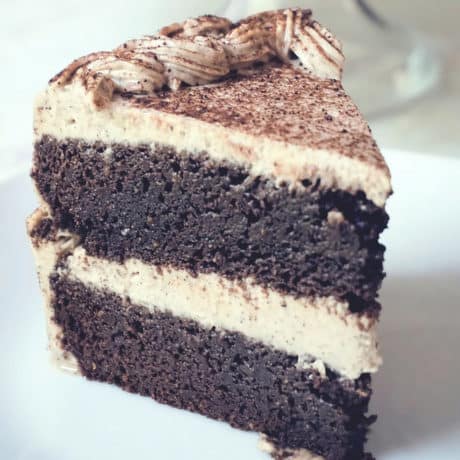 Healthy Gluten Free, Dairy Free Mocha Cake Recipe – a chocolate and coffee flavored cake, with a creamy dairy free mocha frosting, perfect for a birthday dessert.