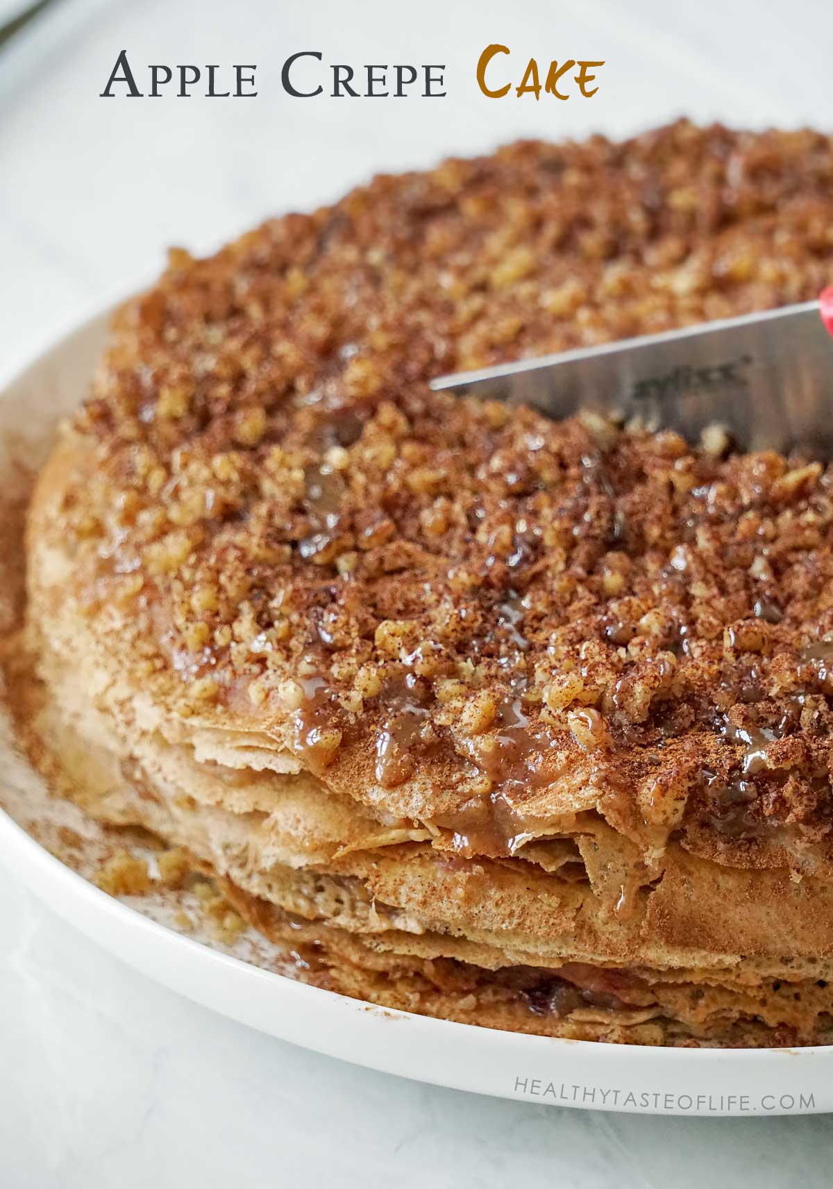 Cutting the FINISHED apple crepe cake CAKE WITH CARAMEL.