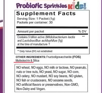 Example of natural supplement label intended for kids.