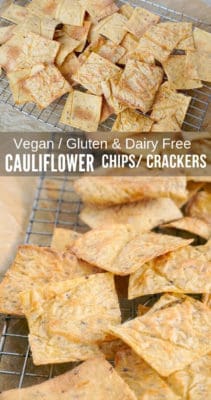 Healthy homemade cauliflower crackers recipe (dairy free, gluten free, egg free, vegan) great for when you crave that crunchy texture you find in snacks. Enjoy these cauliflower crackers with spreads, dips, soups, or plain; great for toddlers too!