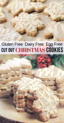 Gluten free, dairy free, egg free cut out Christmas cookies made from a sugar free dough - suitable for people with food allergies, kids and its even vegan friendly. Easy to make and perfect for holiday baking!