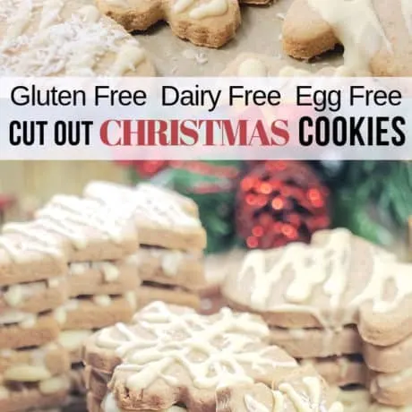 Gluten free, dairy free, egg free cut out Christmas cookies made from a sugar free dough - suitable for people with food allergies, kids and its even vegan friendly. Easy to make and perfect for holiday baking!