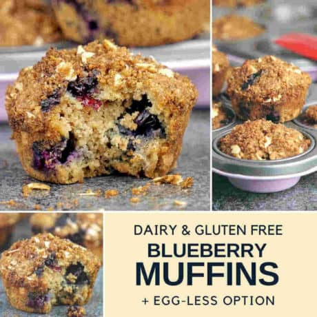 Healthy gluten free blueberry muffins with crumble topping