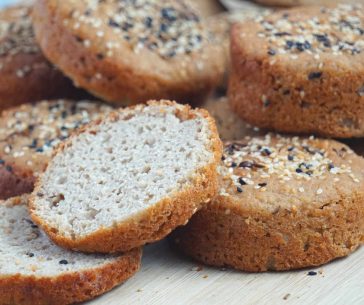 Learn how to make gluten free sourdough bread rolls and buns that are completely dairy free, egg free, yeast free, xanthan gum free, vegan, soy and nut free. With a crusty exterior and soft interior.