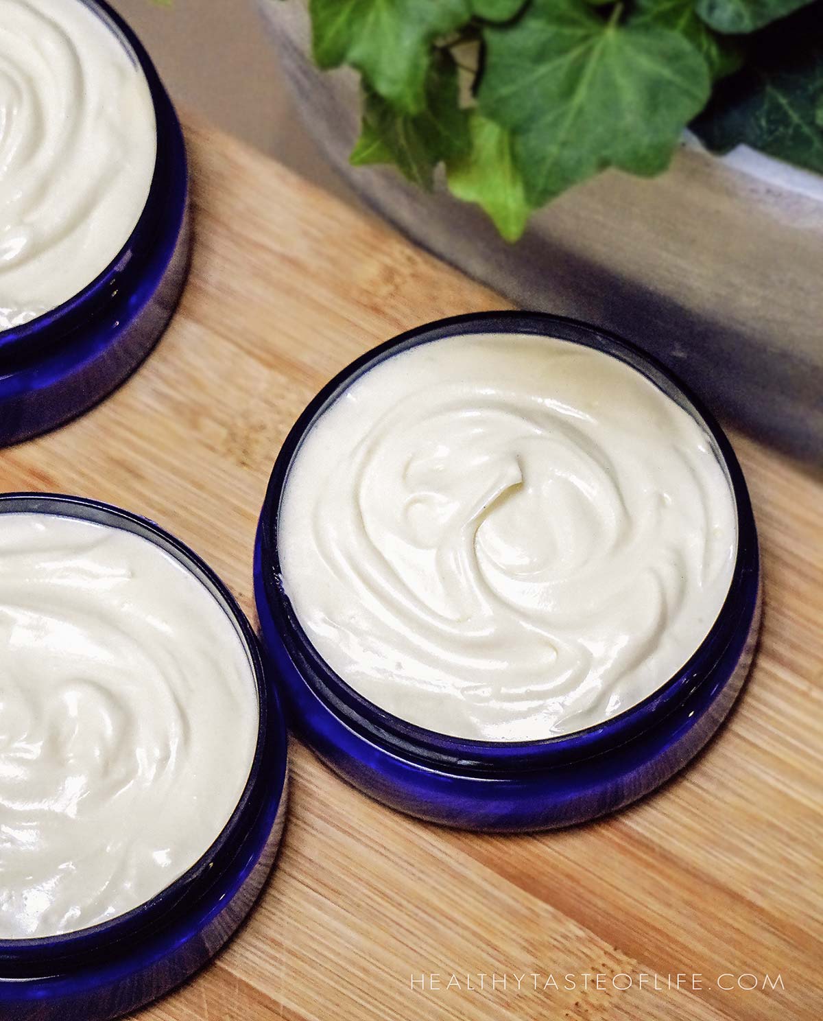 Overhead shot of DIY Natural Face Moisturizer for Dry, Sensitive Skin in JAR