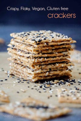 Looking for a healthy homemade gluten free crackers recipe? These are crispy, thin, flaky, vegan, gluten free crackers that are easy to make at home in under 30 minutes. A delicious homemade snack perfect for your entire family including kids that will not mess up your clean eating.