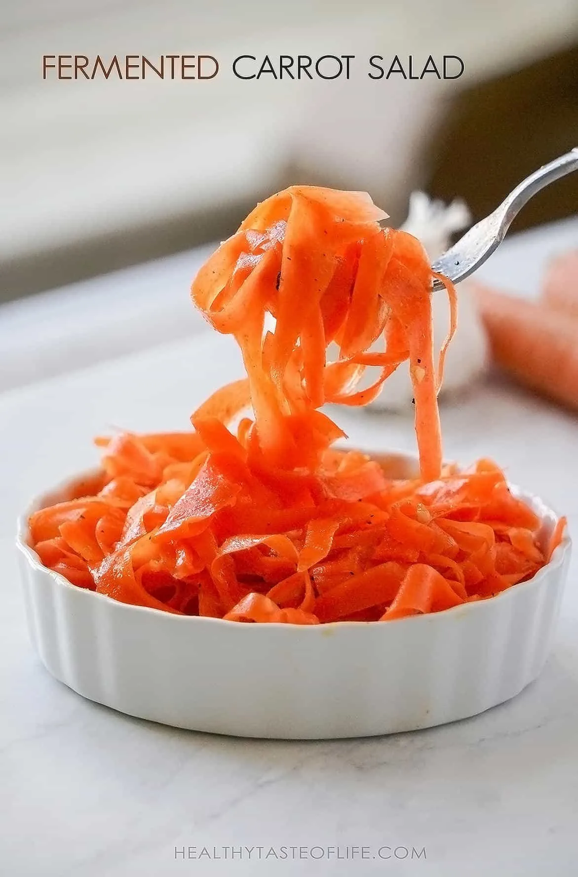Lacto Fermented Carrot Salad Recipe - fermented shaved carrots. 