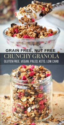 Crunchy Low Carb Granola Cereal Keto, Paleo, Vegan, Nut Free, Gluten Free & Oil Free.
