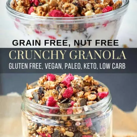 Crunchy Low Carb Granola Cereal Keto, Paleo, Vegan, Nut Free, Gluten Free & Oil Free.