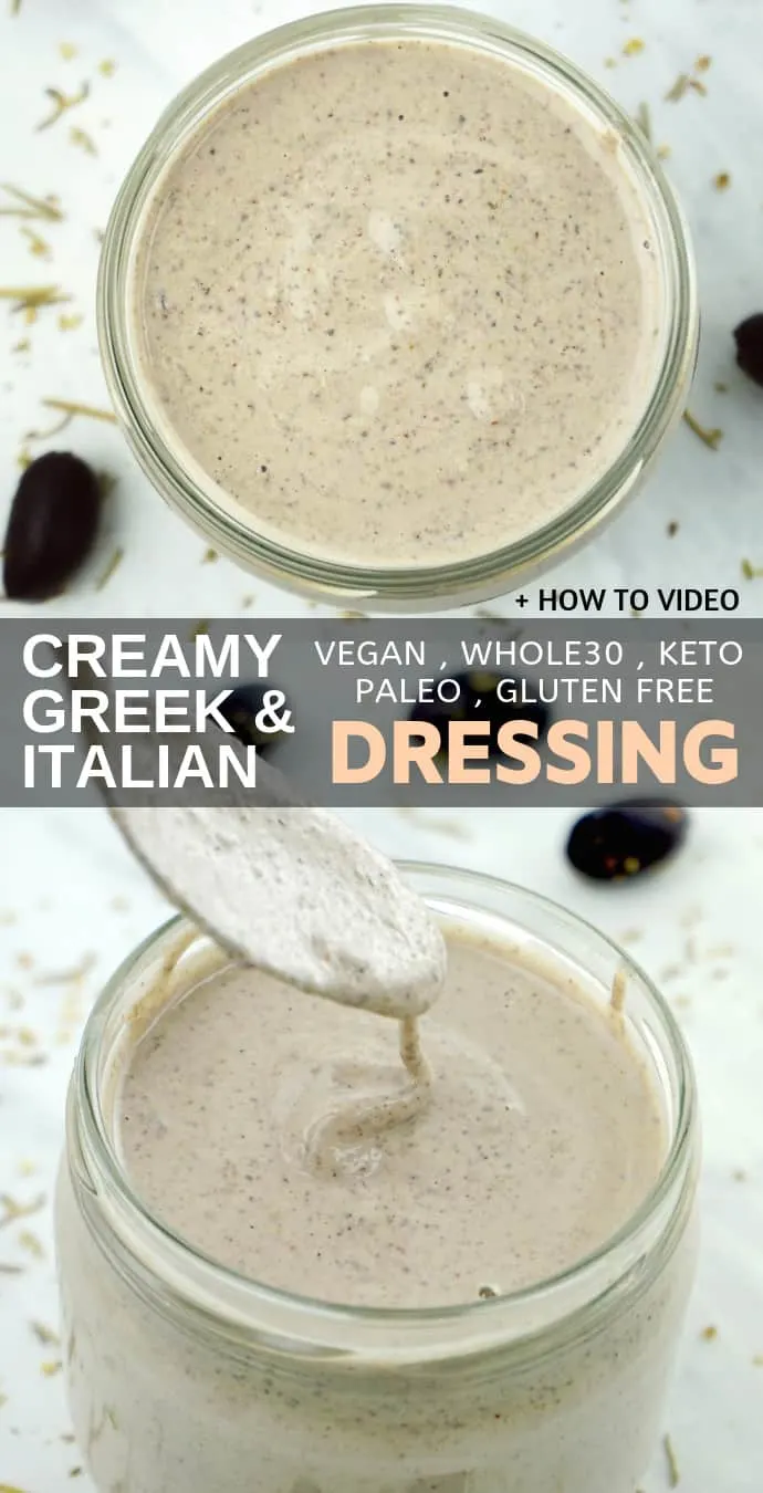 Healthy Creamy Italian & Greek Salad Dressing Recipe – gluten free, dairy free, low carb, keto, vegan, clean eating and whole30 approved. 
