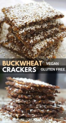 Healthy Buckwheat Crackers / Chips – gluten free, vegan recipe + video. Learn how to make crunchy, flavorful, homemade buckwheat crackers with buckwheat groats, sweet potatoes, flax seeds and sesame seeds. These baked vegan gluten free crackers are great to be enjoyed as snack on their own or with a warm bowl of soup.