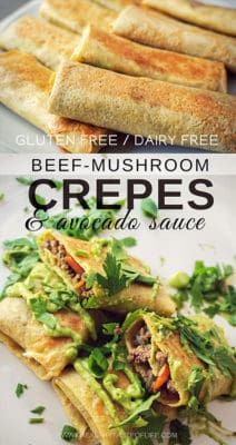 Healthy gluten free crepes recipe with savory filling. Learn how to make gluten free and dairy free crepes from scratch that can be served as a savory breakfast brunch, or as a light dinner option.