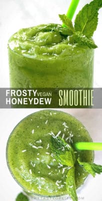 Honeydew smoothie recipe - a refreshing, frosty summer drink made with honeydew melon, fresh mint and lemon juice - all vegan ingredients. The flavor of this honeydew melon smoothie offers light floral sweetness, a delicious mouth-watering treat that’s just the right amount of sweet. #honeydewsmoothie