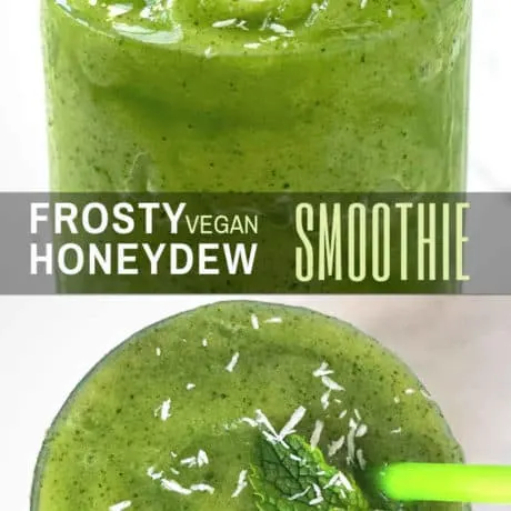 Honeydew smoothie recipe - a refreshing, frosty summer drink made with honeydew melon, fresh mint and lemon juice - all vegan ingredients. The flavor of this honeydew melon smoothie offers light floral sweetness, a delicious mouth-watering treat that’s just the right amount of sweet. #honeydewsmoothie