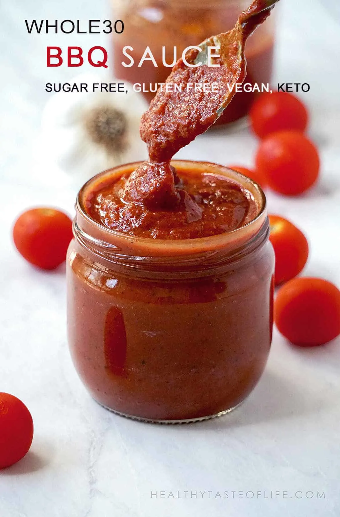 A sugar free BBQ sauce recipe made from scratch with healthy ingredients. No ketchup base here, dairy free, gluten free and low carb. This healthy sugar free BBQ sauce is also paleo, keto, clean eating, vegan and whole30 approved. Only 25 calories and 2.7 carbs per serving!