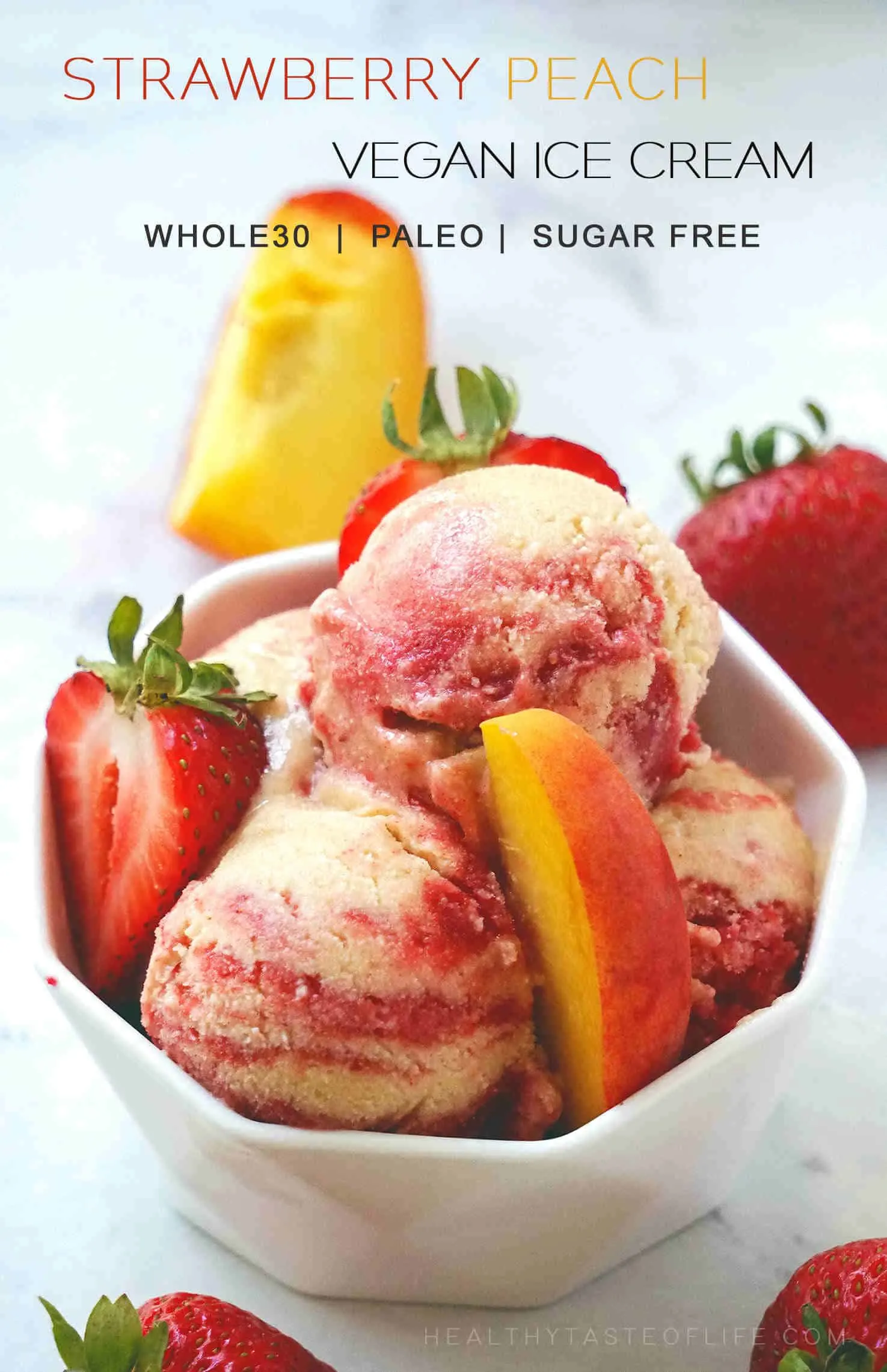 Healthy Dairy Free Strawberry Peach Ice Cream (Whole 30, Paleo, Vegan, Sugar Free, Gluten Free, Clean Eating No Dairy Strawberry Dessert).