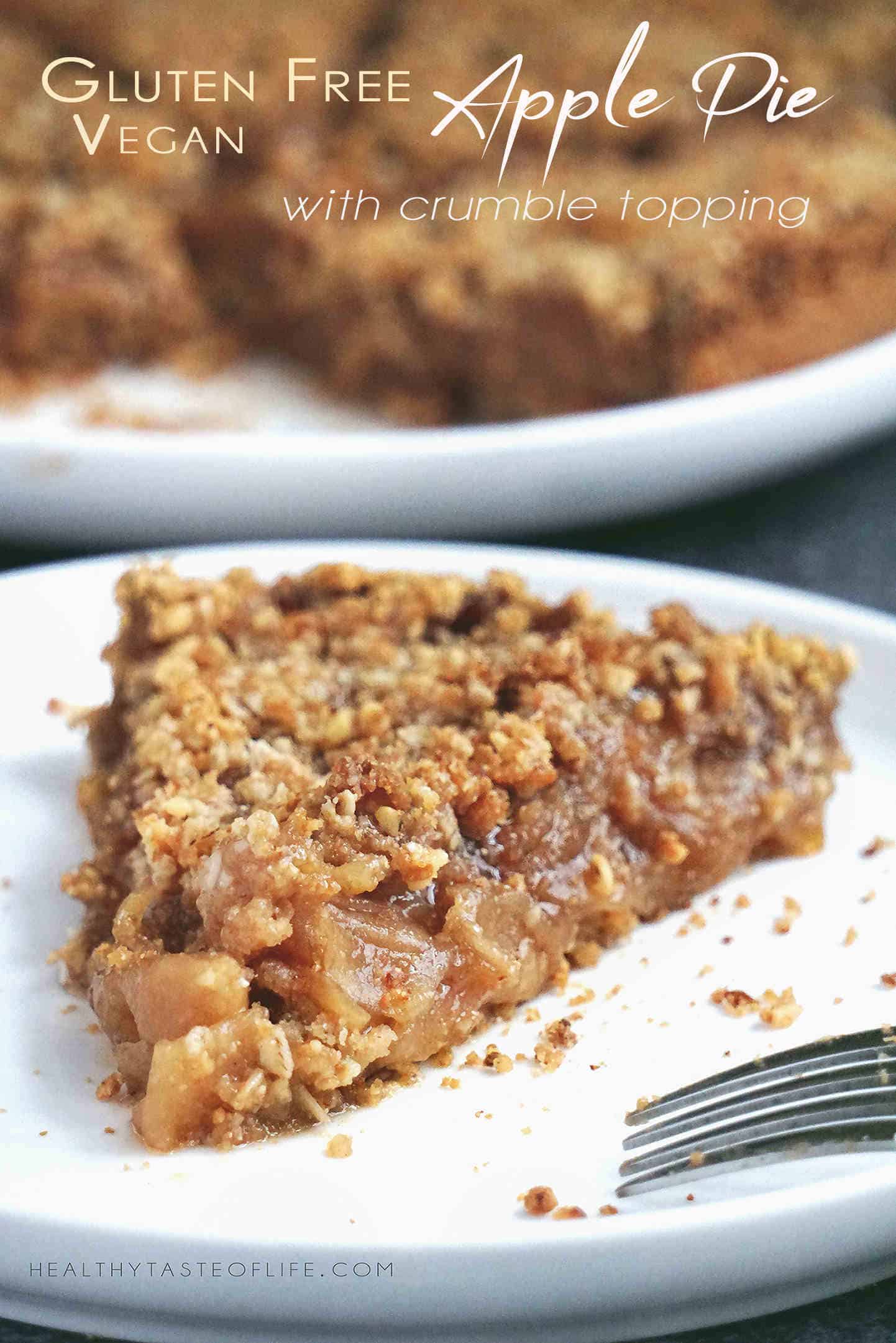 Vegan Gluten Free Dutch Apple Pie Recipe – a healthy traditional dessert for holidays made with a gluten free crust (oatmeal flour, cassava and sorghum flour), sweet apple filling and topped it with a delicious layer of crumb topping (the oats and the walnuts add extra texture). The best Healthy Gluten Free Dutch Apple Pie, that you can easily make yourself!