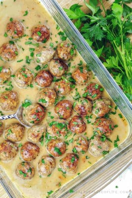 Easy gluten free Swedish meatballs with dairy free sauce (+ whole30, paleo and keto options), oven baked. Make Ikea's Swedish meatballs at home with this easy gluten free dairy free version.