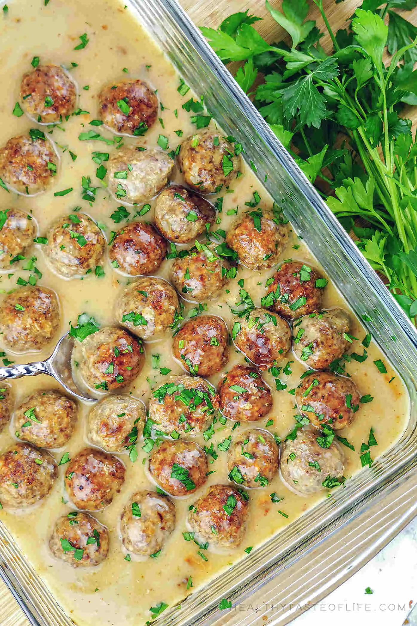 Easy gluten free Swedish meatballs with dairy free sauce (+ whole30, paleo and keto options), oven baked. 