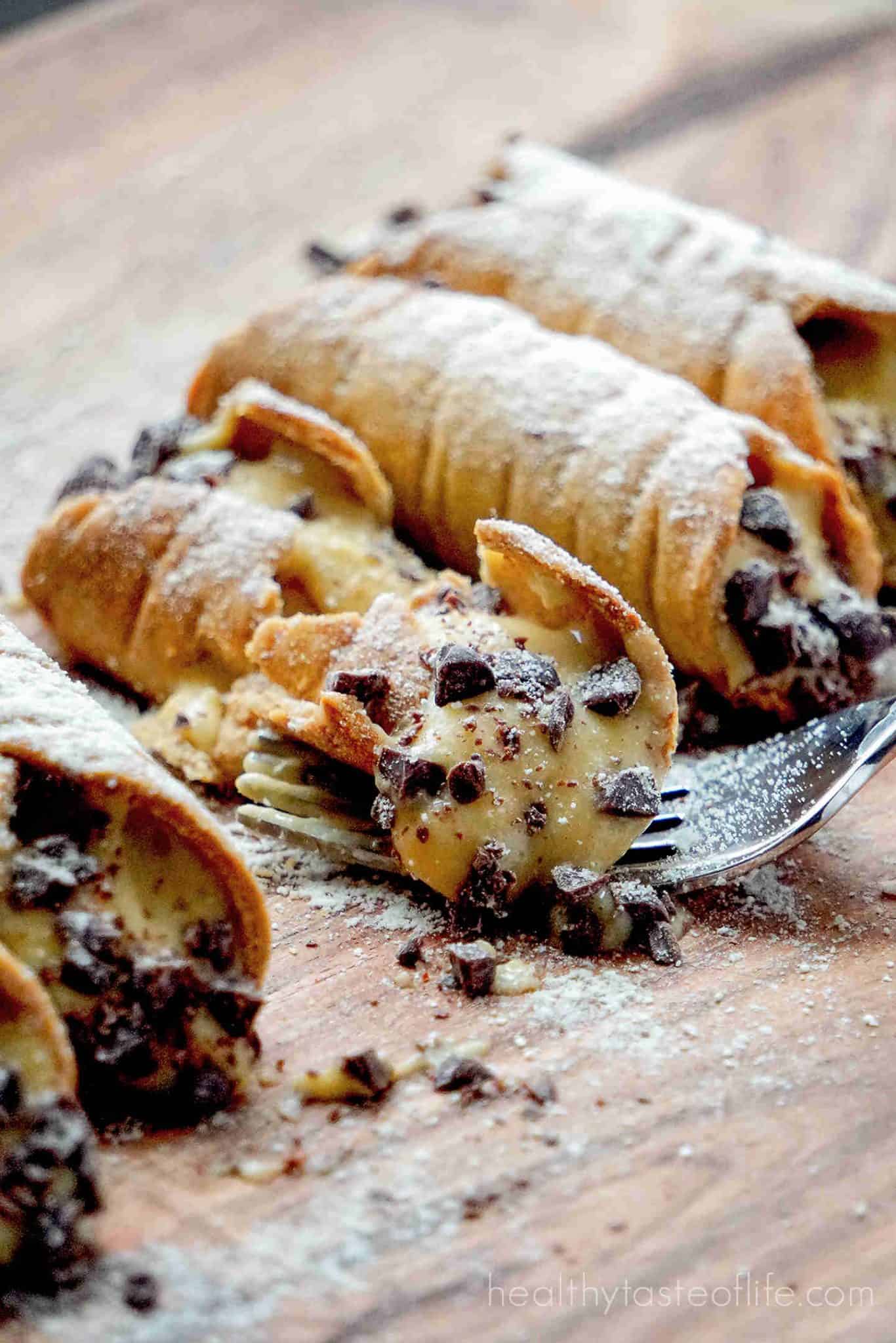 Gluten Free Cannoli Recipe + Dairy Free Filling | Gluten free cannoli shells baked in the oven and filled with a dairy free custard cream.