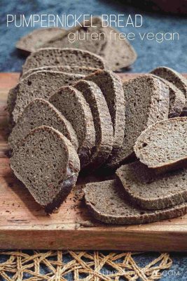Homemade Gluten Free Sourdough Pumpernickel Bread (Vegan, Whole Grain, No Yeast, No Oil, No Xanthan Gum). This gluten free pumpernickel bread recipe makes the most flavorful sandwich bread. It’s a vegan gluten free sourdough loaf with similar rye flavor due to buckwheat flour, teff flour and caraway seeds.