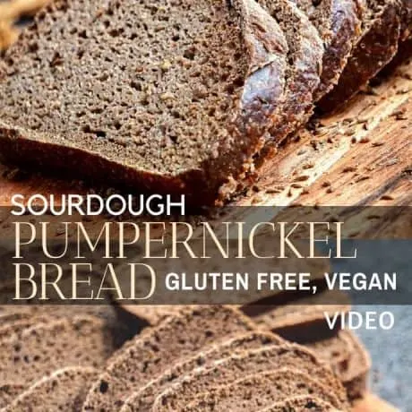 This teff and buckwheat sourdough bread has similar flavor and texture of a pumpernickel bread making it the most flavorful vegan gluten free sourdough sandwich bread. It’s a hearty vegan, gluten free loaf made with whole grain flours like buckwheat flour, teff flour, seeds and a rice flour based gluten free sourdough starter. #glutenfreesourdough #buckwheatsourdough #teffsourdough #veganglutenfreebread