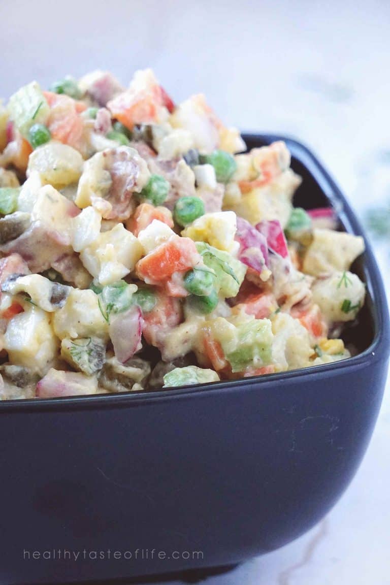 Olivier Salad (Russian Potato Salad) No Mayo Or Dairy | Healthy Taste ...