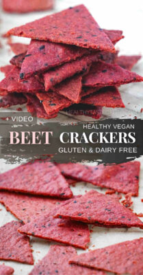 Beet crackers with seeds and veggies. These beetroot and seed crackers make delicious veggie crackers, they are naturally gluten free and vegan. Make beetroot crackers with steamed vegetables in the dough and then roll it out cut and bake! #beetrootcrackers #beetcrackers #veggiecrackers #vegetablecrackers