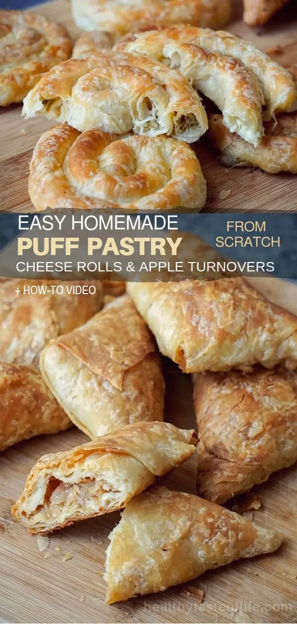 Apple turnovers made with this healthy homemade rough puff pastry dough.