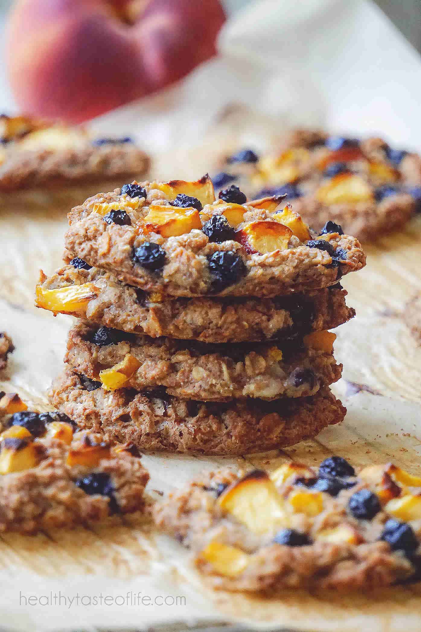 Healthy Peach Blueberry Oatmeal Cookies Recipe – vegan, dairy free, egg free, no refined sugar, no butter.