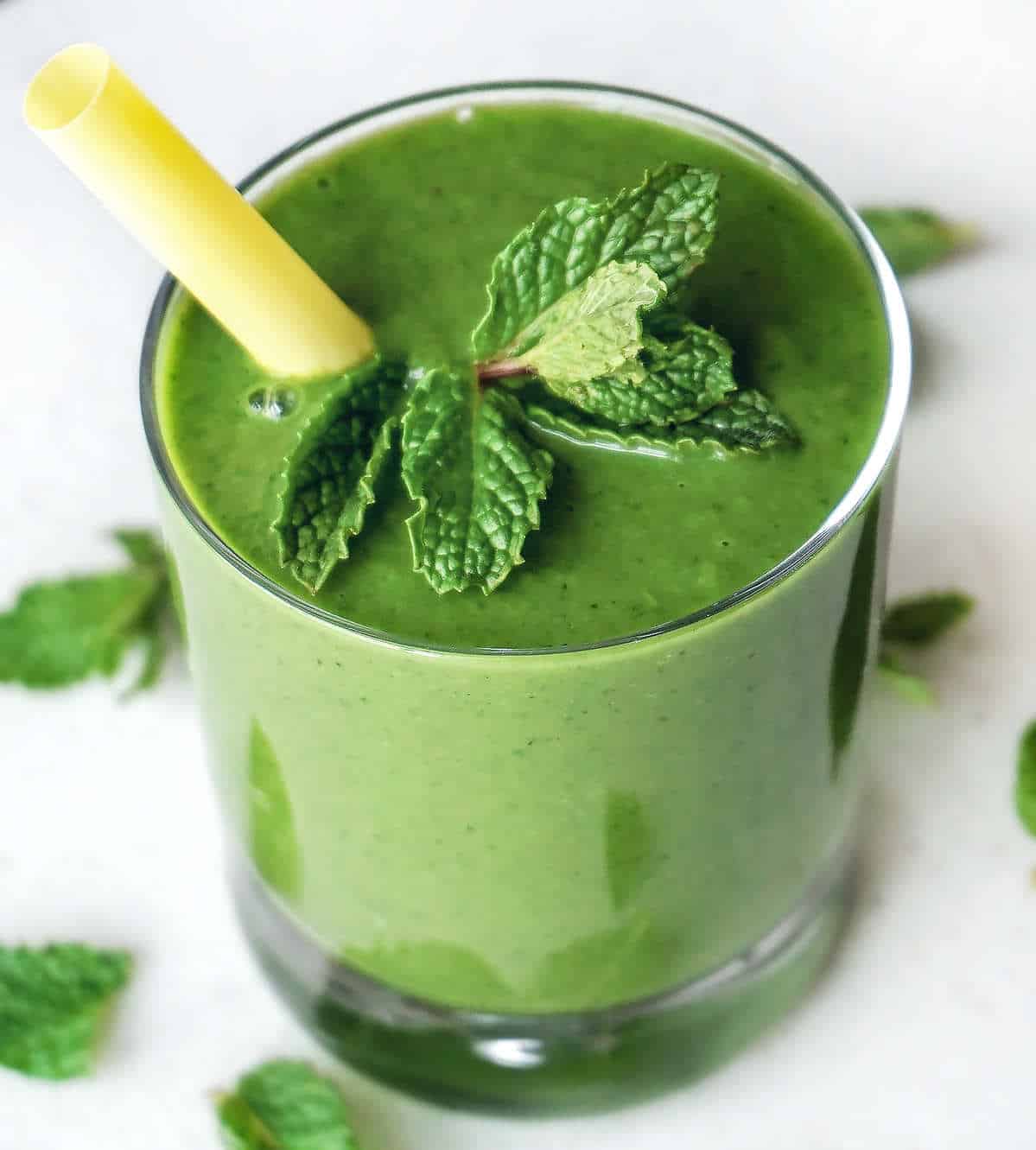Dairy Free Green Smoothie Recipe with mint, greens and plant based protein