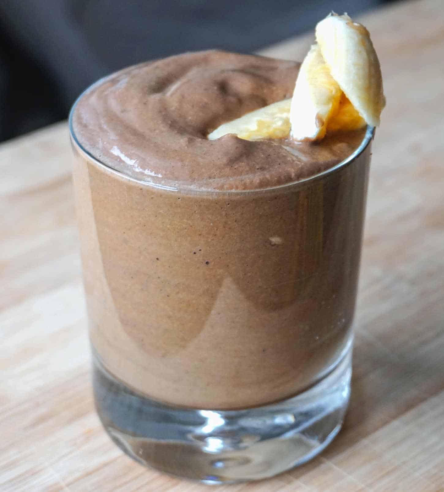 Dairy free plant based mocha smoothie with chocolate and coffee flavor
