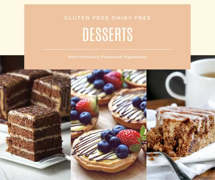 Gluten free and dairy free desserts shown in the recipe book.