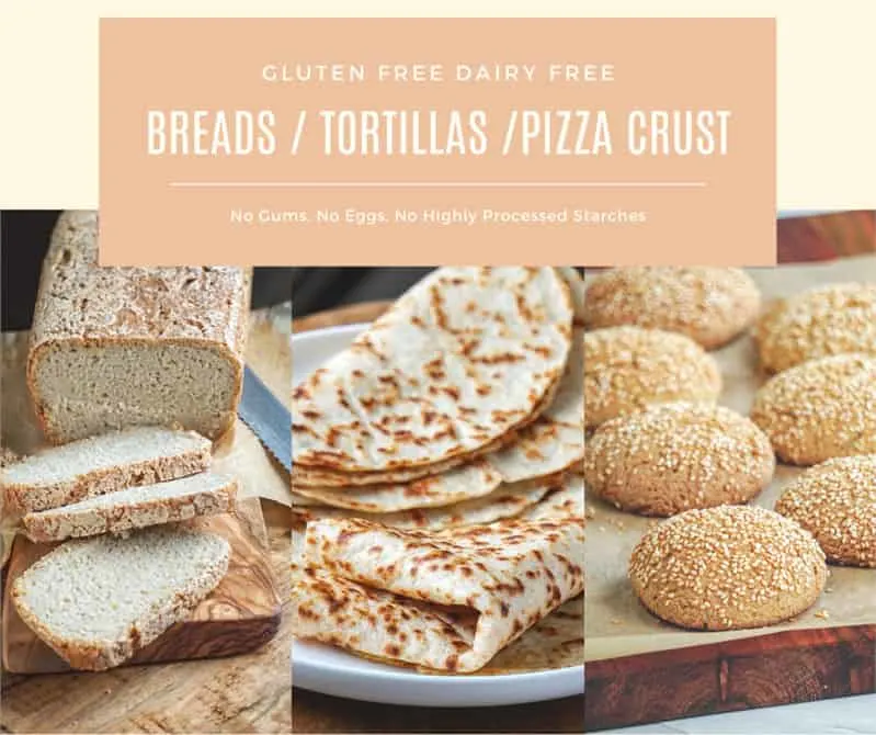 Gluten free baked goods from the healthy taste of life cookbook: bread, tortillas and buns.