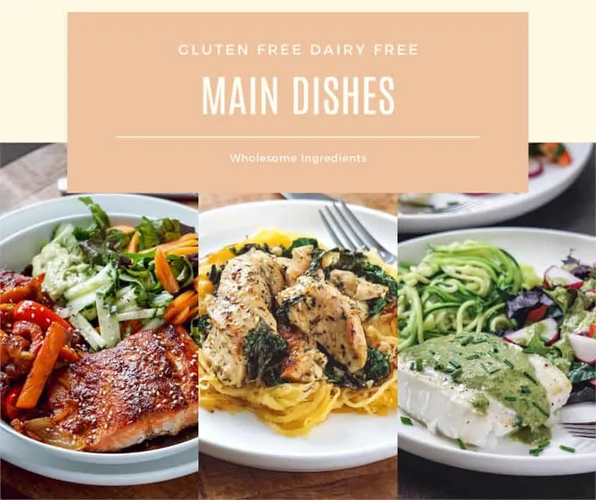 Healthy gluten and dairy free main dishes shown in the book.
